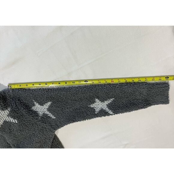 POL Relaxed Gray & White Star Patterned Sherpa Knit Sweater Soft Size M - Picture 7 of 11